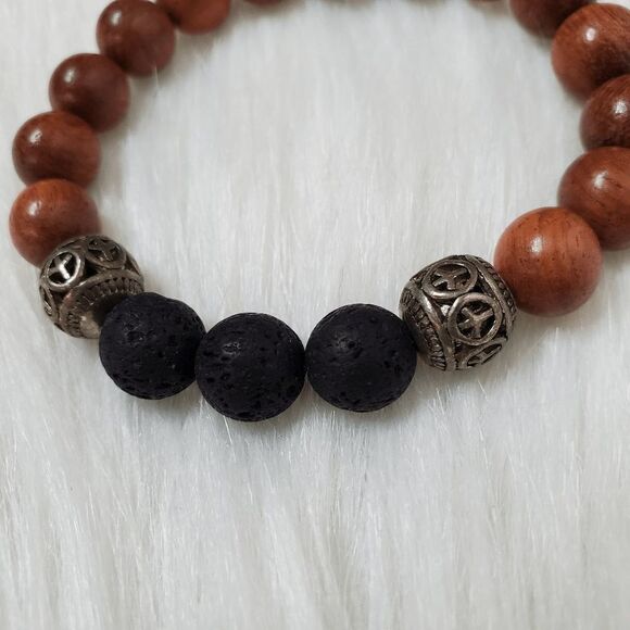ESSENTIAL CHARMS Rosewood and lava stones stretch bracelet size S/M - Picture 4 of 11